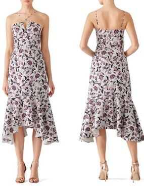 AMUR White Midi Dress with Purple Floral Print and Crisscross Straps